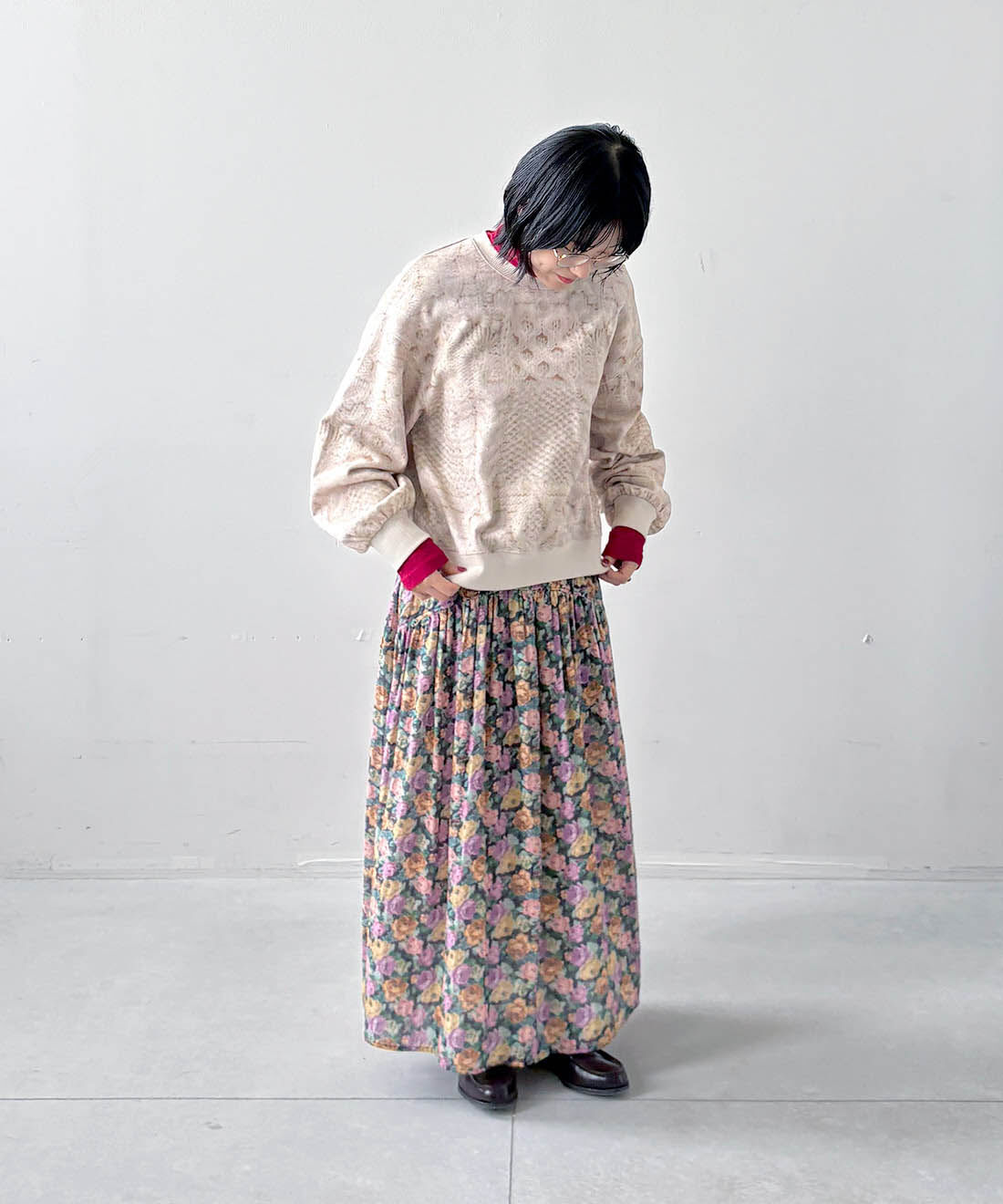 mensha!［メンシャ！］|まるでゴブラン織り！？ ダブルガーゼスカートとまるでニット！？ 軽くてやわらかな ガーゼ裏毛トップスと〈ガーゼ〉カットソー タートルネックのコーディネート