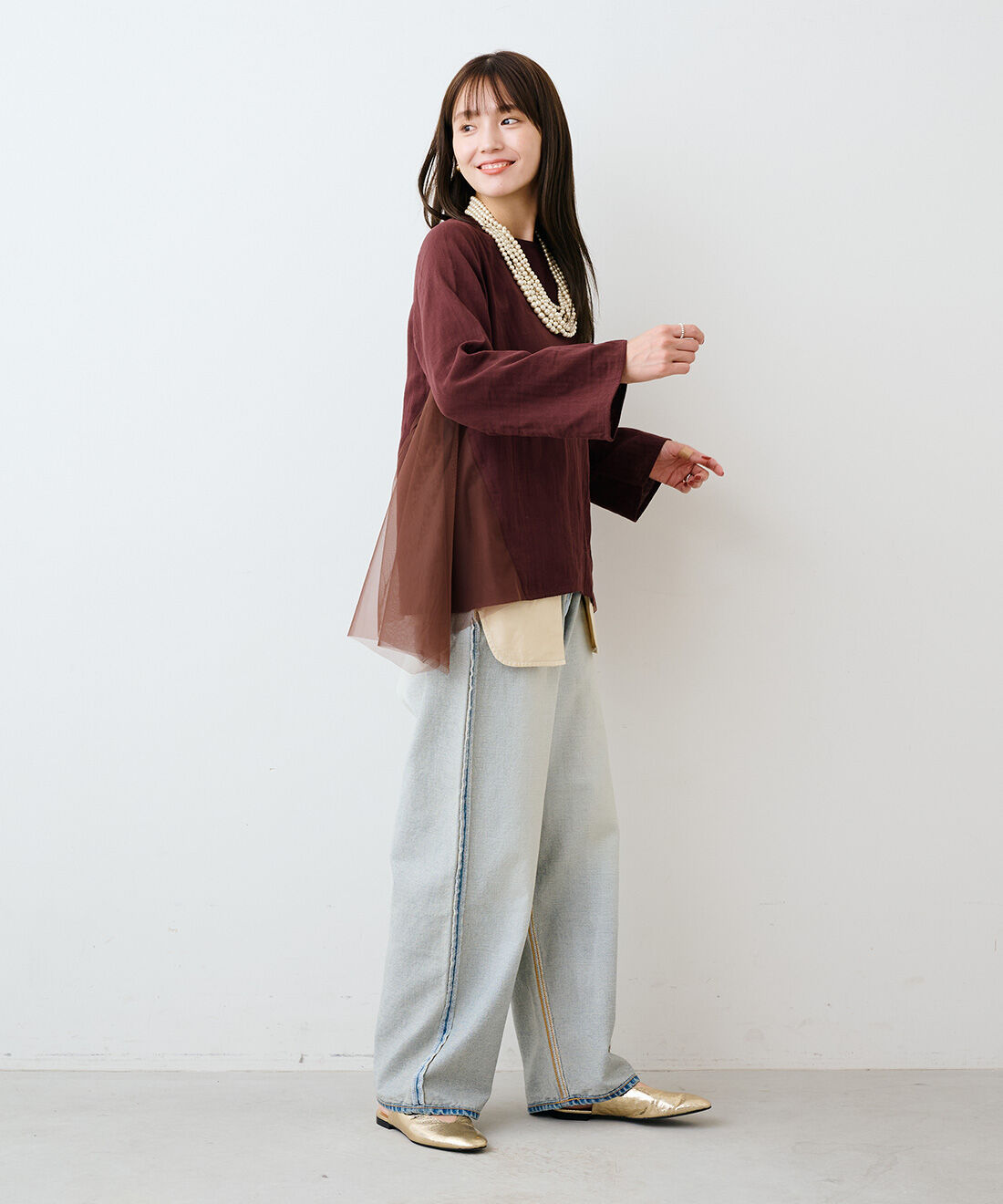 mensha!|mensha! ガーゼとチュールのサイドフレアートップスの会
