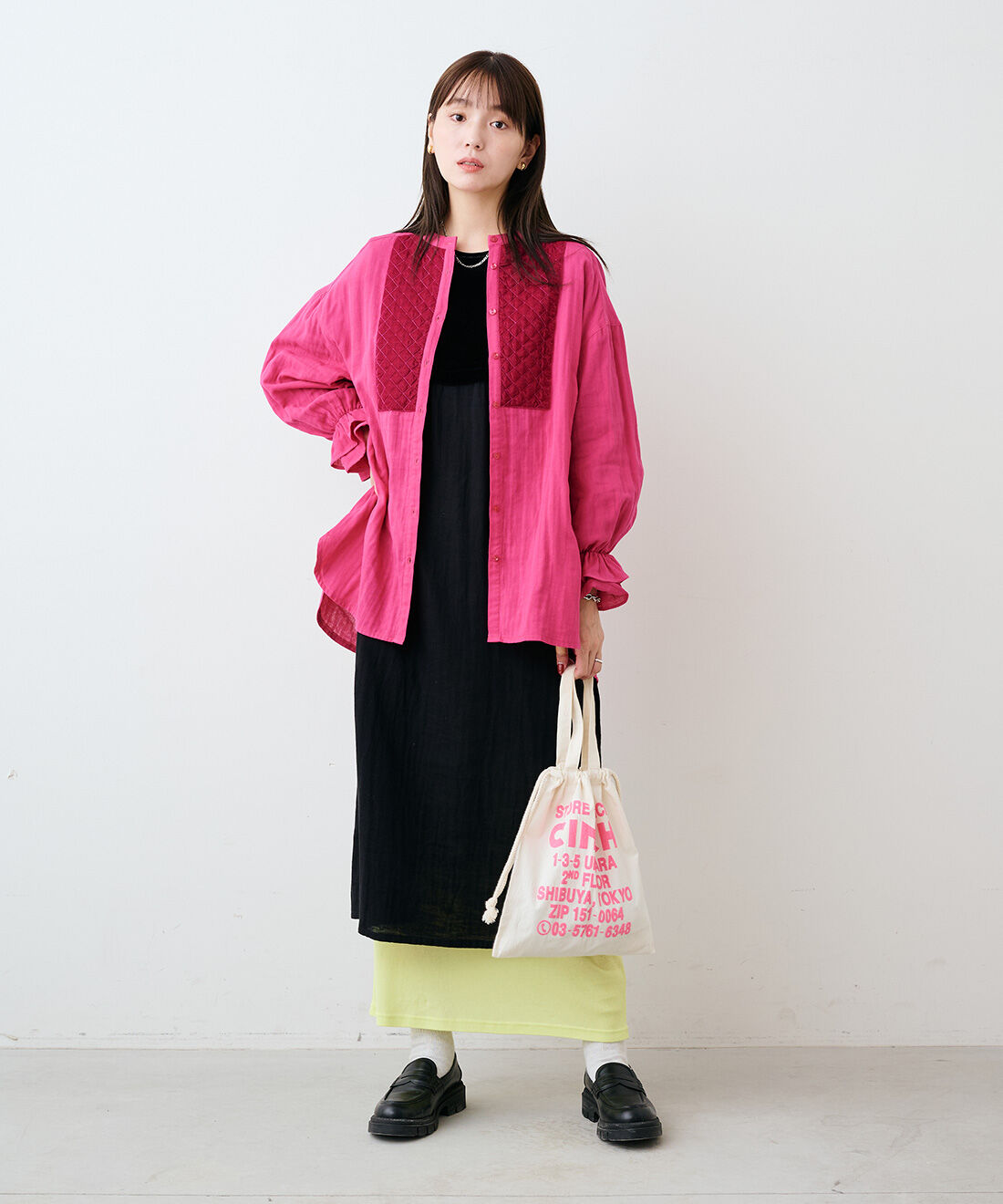 mensha!|ベロアブザムのキャンディースリーブガーゼブラウス〈mensha!ピンク〉とベロアとガーゼのドレスアップワンピースと[いっしょ買いで 220円OFF] ガーゼ スカートのコーディネート