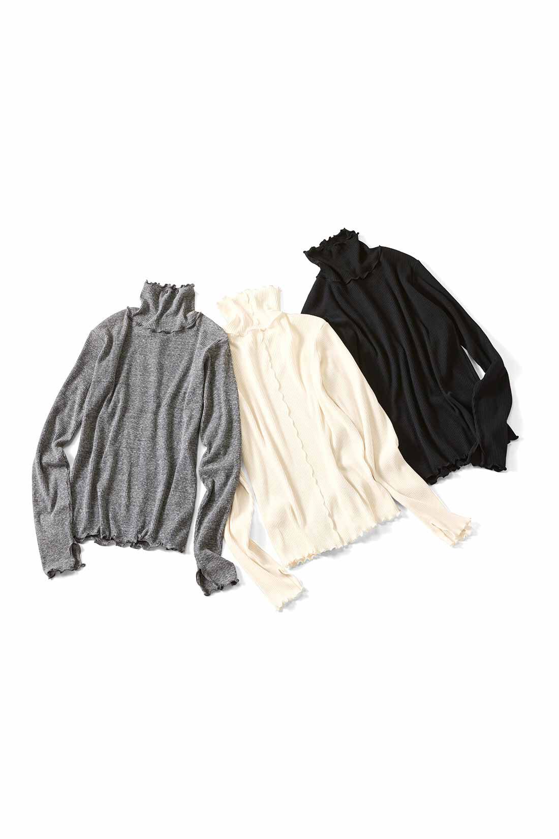 Live in  comfort|リブ イン コンフォート　メロウ遣いで華やぎプラス　綿混素材のタートルネックリブカットソートップスの会