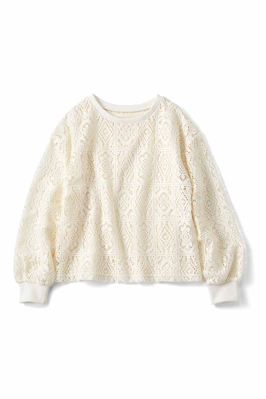 Live in comfort［リブインコンフォート］|リブ イン コンフォート 華やかさとらくちんさを兼ね備えた インナー付きレーストップスセット〈アイボリー〉|〈アイボリー〉