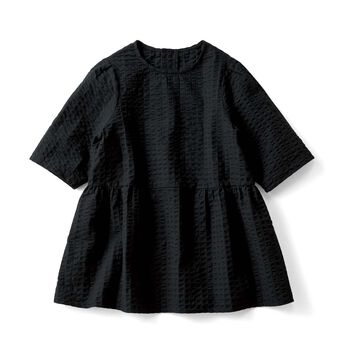 コットン100％ チェックのペプラムデザインブラウス