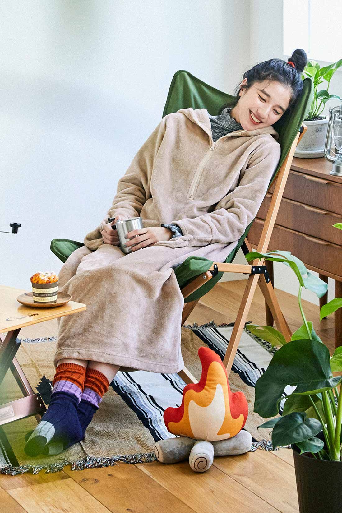 Live in comfort［リブインコンフォート］|リブ イン コンフォート おうちの節電対策にもぴったり 全身包まれる両面起毛ワンピース〈ベージュ〉