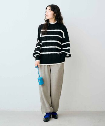 Live in comfort［リブインコンフォート］ | ケーブルボーダー洗えるニット〈ＢＫ〉リブ