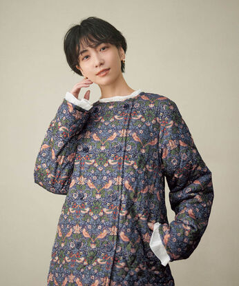 Live in  comfort | モリス イチゴ泥棒 撥水 キルティング リバーシブル コート ネイビー 紺