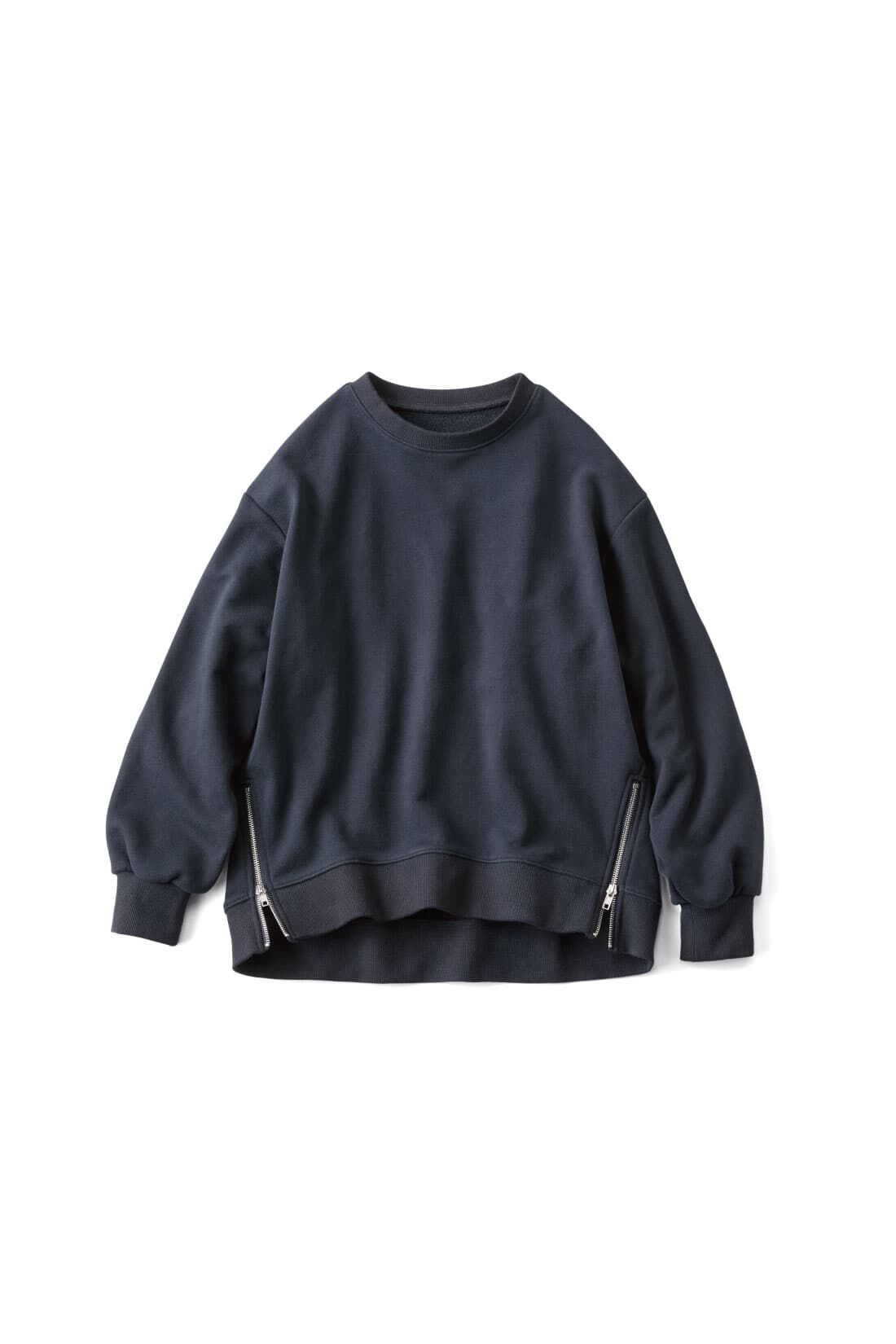 Live in  comfort|リブ イン コンフォート　Ｌｉｖｅ　Ｌｏｖｅ　ＣｏｔｔｏｎⓇプロジェクト　大人っぽく着られる　すそファスナースウェットトップス 〈ネイビー〉|ブラック