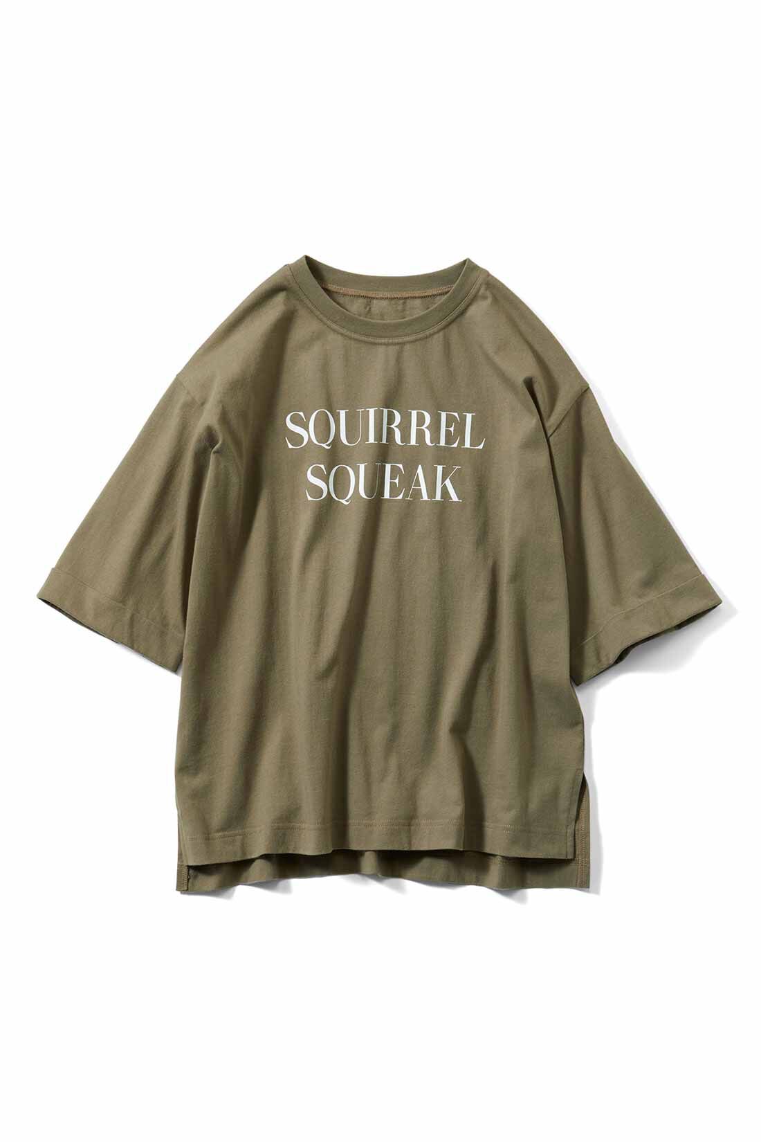 Live in  comfort|リブ イン コンフォート×500色の色えんぴつコラボ トルコオーガニックコットン五分袖Tシャツ|〈カーキ〉SQUIRREL SQUEAK　リスたちのガールズトーク色