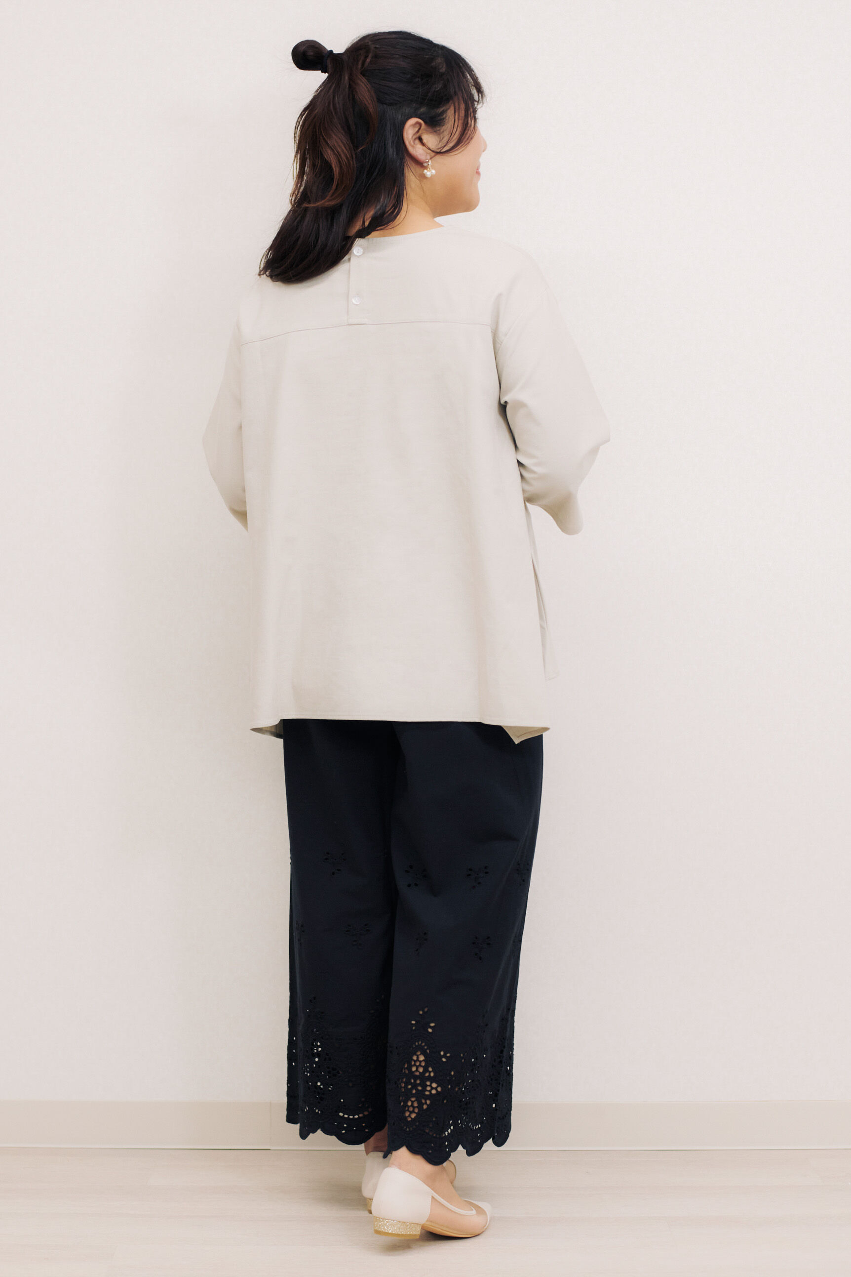 Live in  comfort|はまじ豪華レースガウチョパンツ〈ＢＫ〉リブインのコーディネート|身長163cm/LLサイズ着用