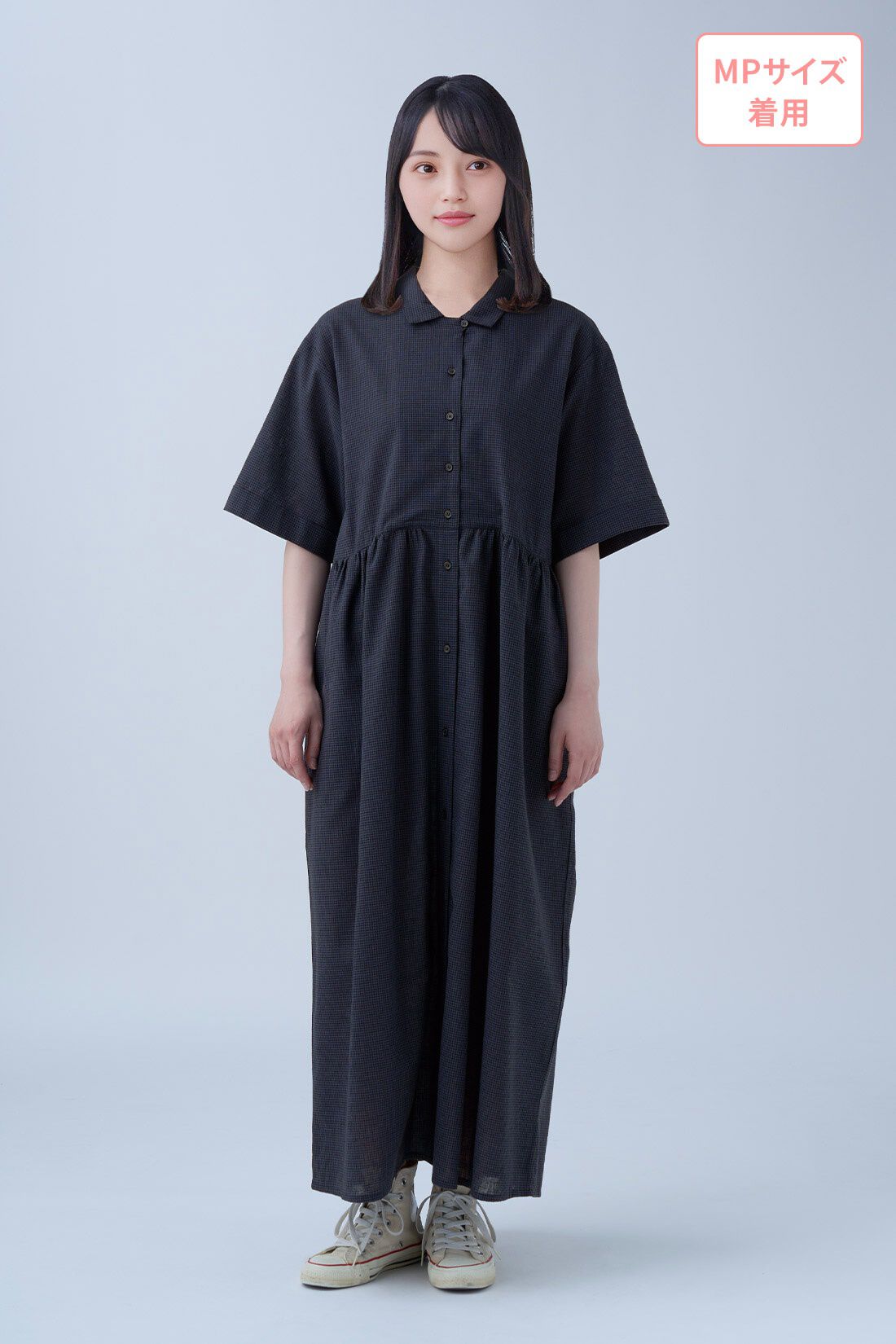 Live in  comfort|リブ イン コンフォート 人気スタイリスト 石上 美津江さんとつくった 麻混上品ワンピース〈ブルーチェック〉