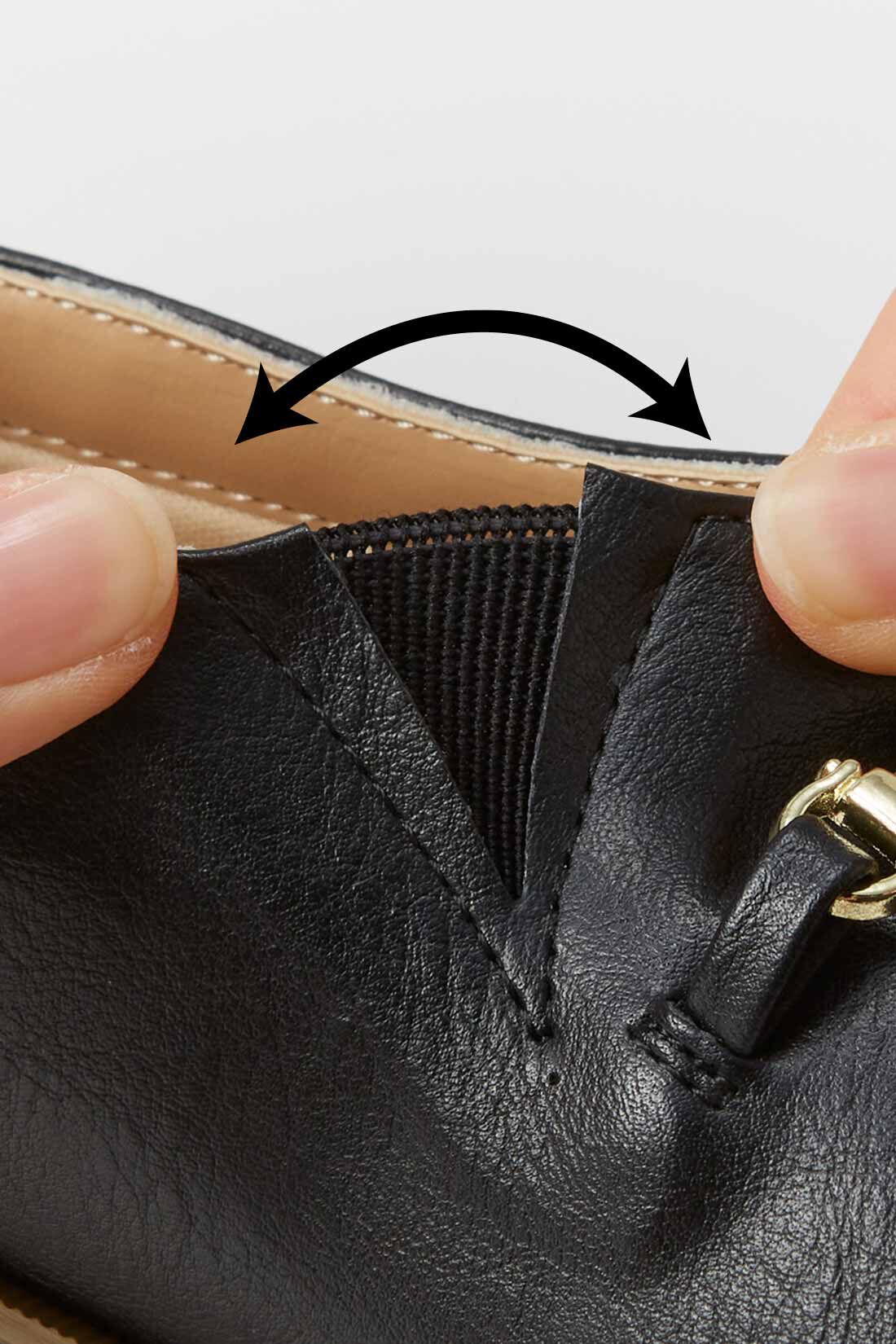 Live in  comfort|リブ イン コンフォート はまじとコラボ ビット遣いが上品な やわらかフラットシューティ〈ホワイト〉|内側のダブルゴム仕様で脱ぎ履きらくちん。※お届けするカラーとは異なります。