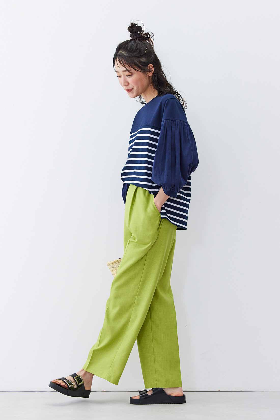Live in  comfort|Live love cotton（R）プロジェクト リブ イン コンフォート 一枚でサマになる袖布はく ボーダートップス〈ネイビー×ホワイト〉