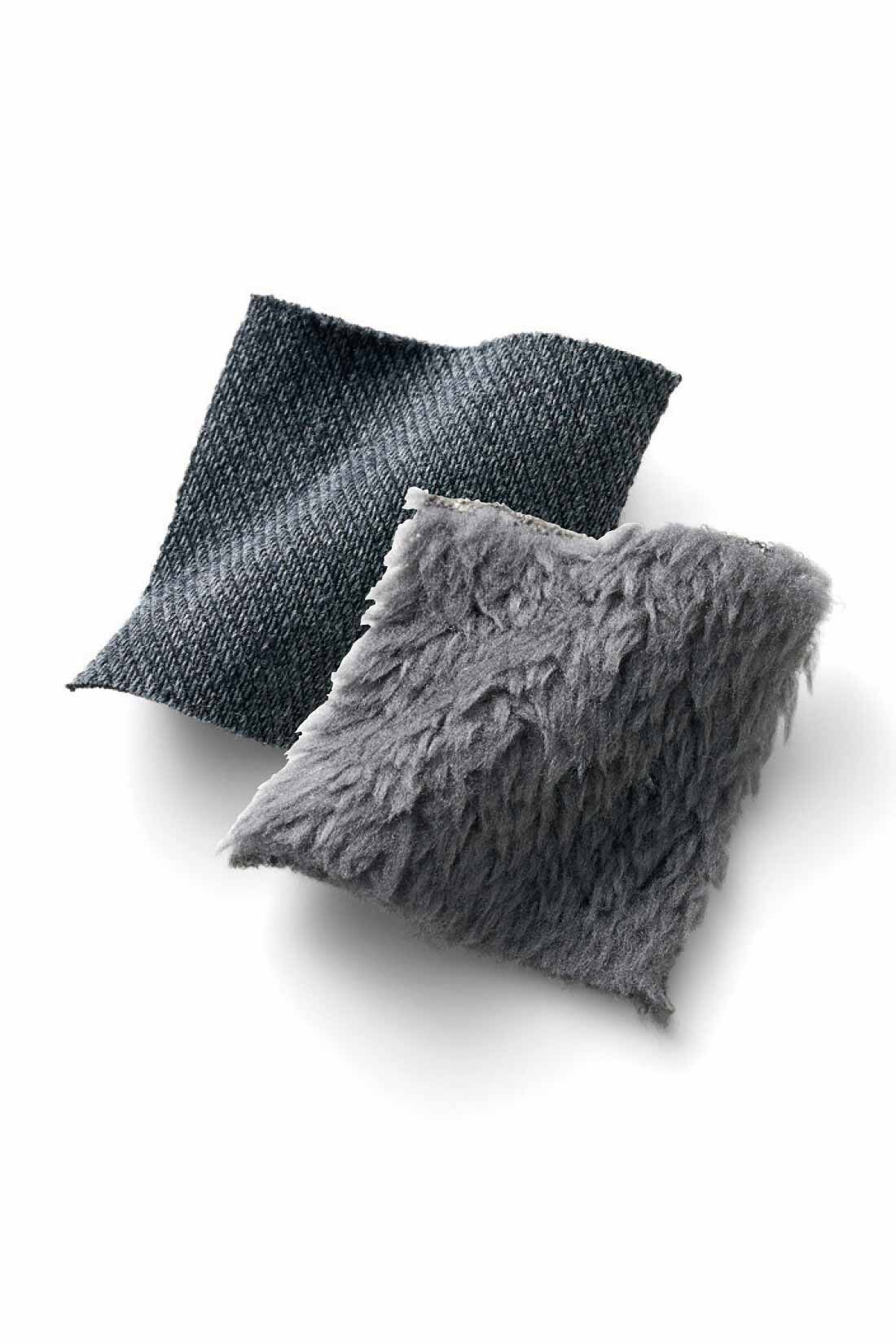 Live in  comfort|リブ イン コンフォート　きれい見えなのにしっかり暖か スッキリ裏ボアパンツ〈グレー〉|布はく見えするカットソー素材と、ふわふわの裏ボアの二重仕立て。