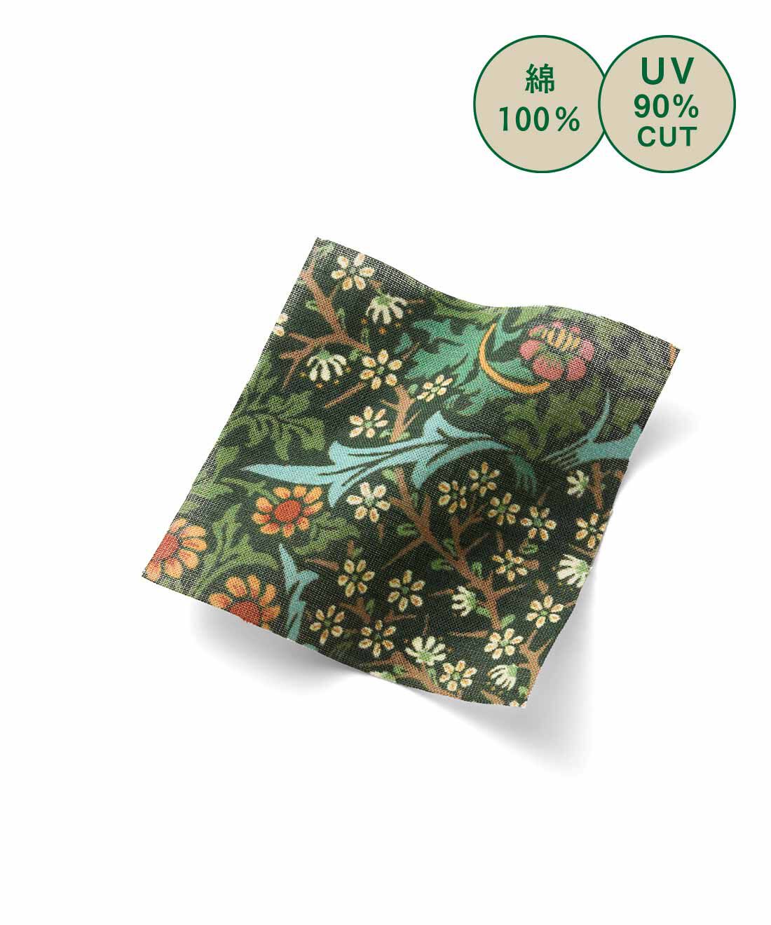 Live in  comfort|リブ イン コンフォート 大人モリスの世界 「ブラックソーン」柄のふんわり軽い着心地 UVカットコットンパーカー〈ダークグリーン〉|UVカット機能付きの、薄手で軽やかな綿100％布はく生地。