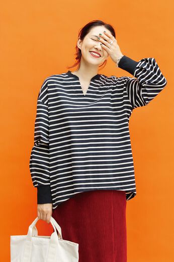 Live in  comfort | 刺しゅう　コットンボーダーＴ〈ＢＫ〉リブ
