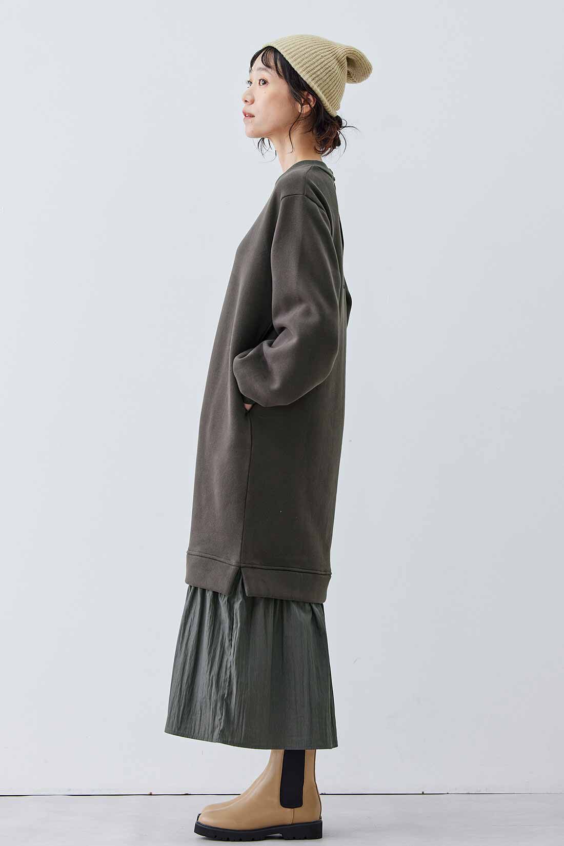 Live in  comfort|リブ イン コンフォート 異素材遣いで品のよい 裏起毛カットソーワンピース