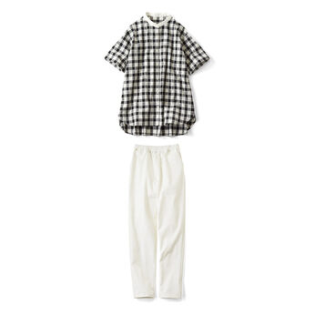 Live in  comfort | チェックシャツ 白パンツ モノトーン コーデセット