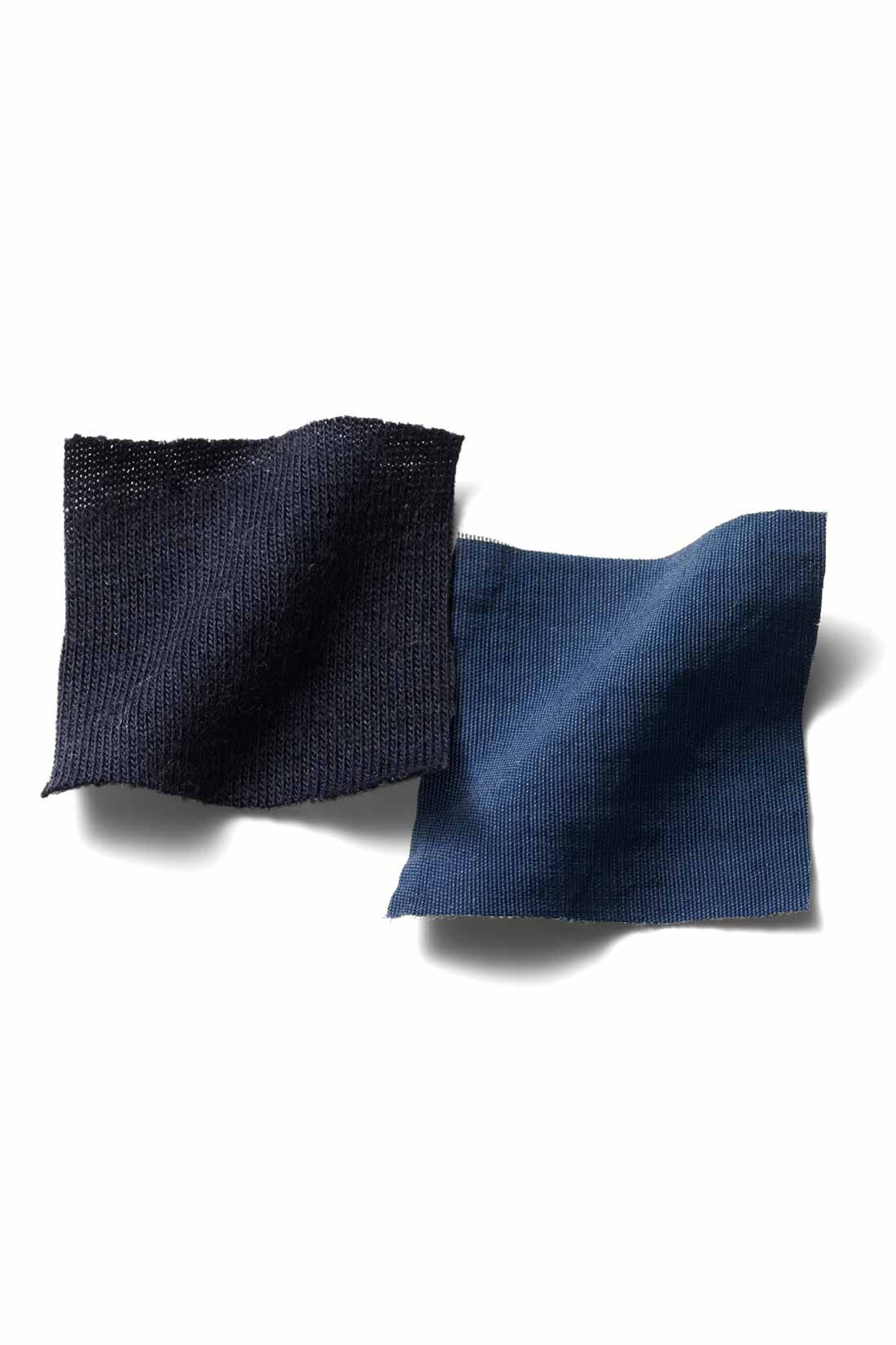 Live in comfort［リブインコンフォート］|リブ イン コンフォート　汗じみ軽減加工のカットソー×軽やかナイロン素材の切り替えワンピース〈チャコールグレー〉|伸びやかなカットソーと軽やかで張り感のあるナイロン素材をドッキング。　※お届けするカラーとは異なります。