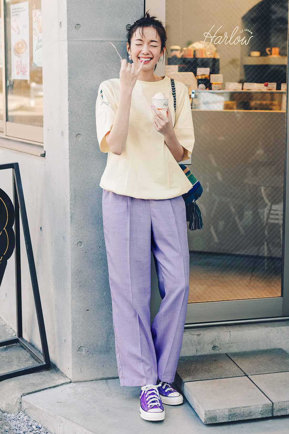 Live in  comfort|リブ イン コンフォート きれい見えだけどらくちん 麻見え素材のイージーパンツ〈スカイブルー〉