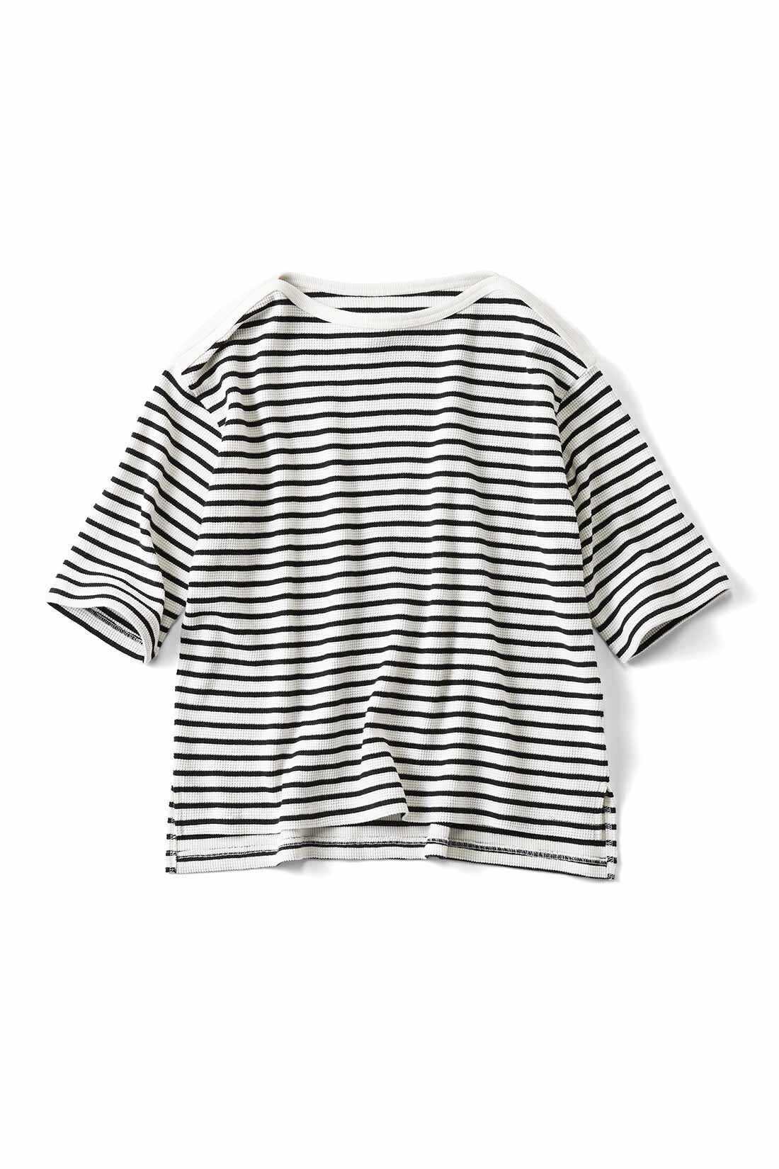Live in  comfort|リブ イン コンフォート Live love cotton（R）プロジェクト 肌心地やわらかな 大人ボーダーワッフルトップスの会|ホワイト