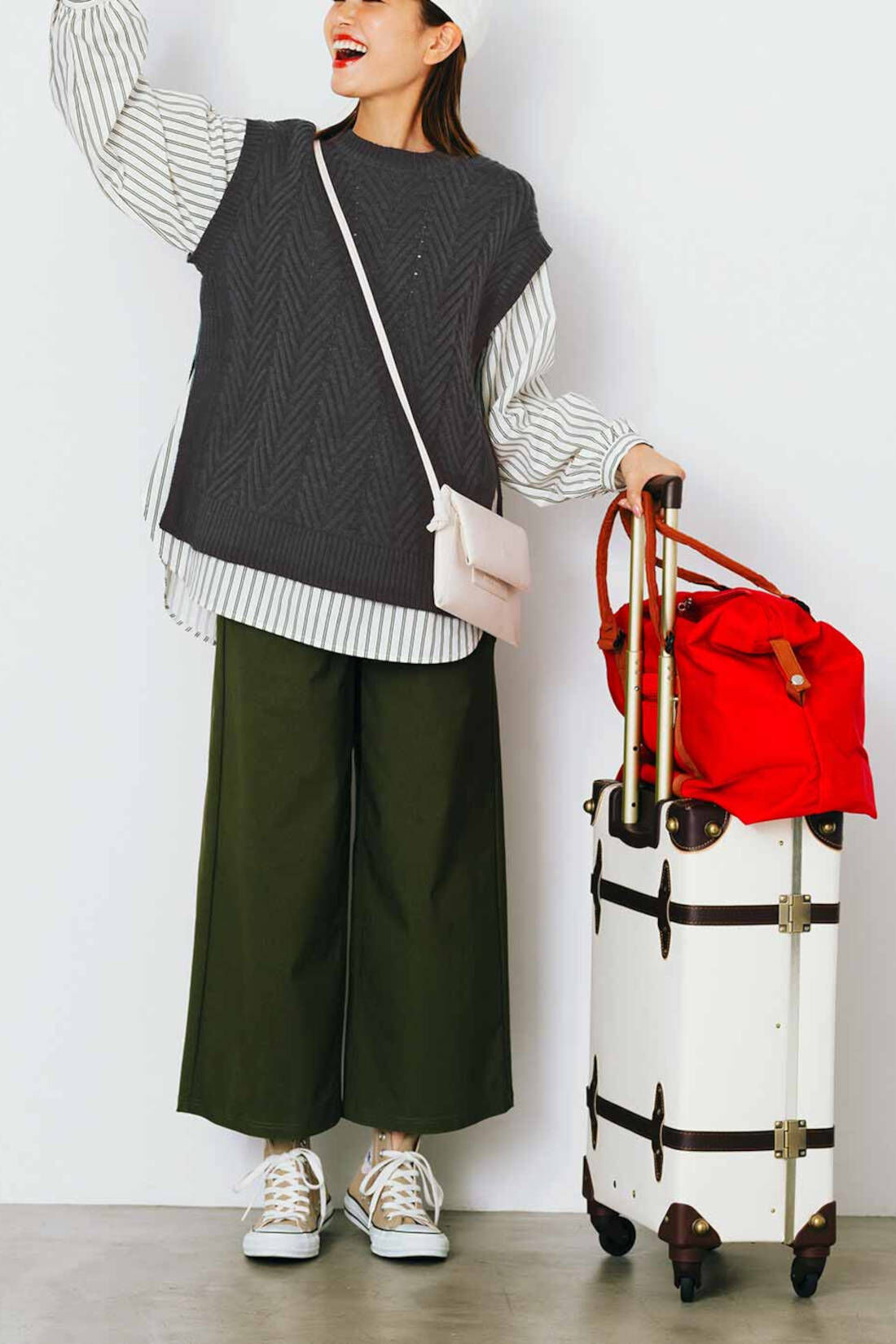 Live in  comfort|リブ イン コンフォート　着心地らくちん！ 知的なシャツドッキングニットチュニック〈ダークグリーン〉