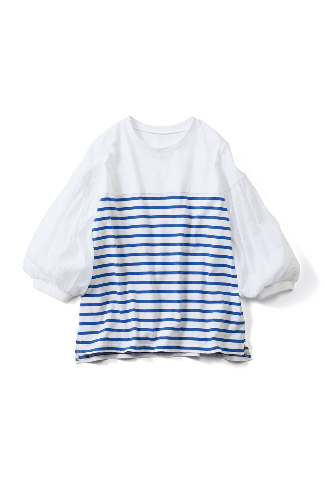 Live in  comfort|Live love cotton（R）プロジェクト　リブ イン コンフォート　一枚でサマになる袖布はく ボーダートップス〈ホワイト×ブルー〉|ホワイト×ブルー