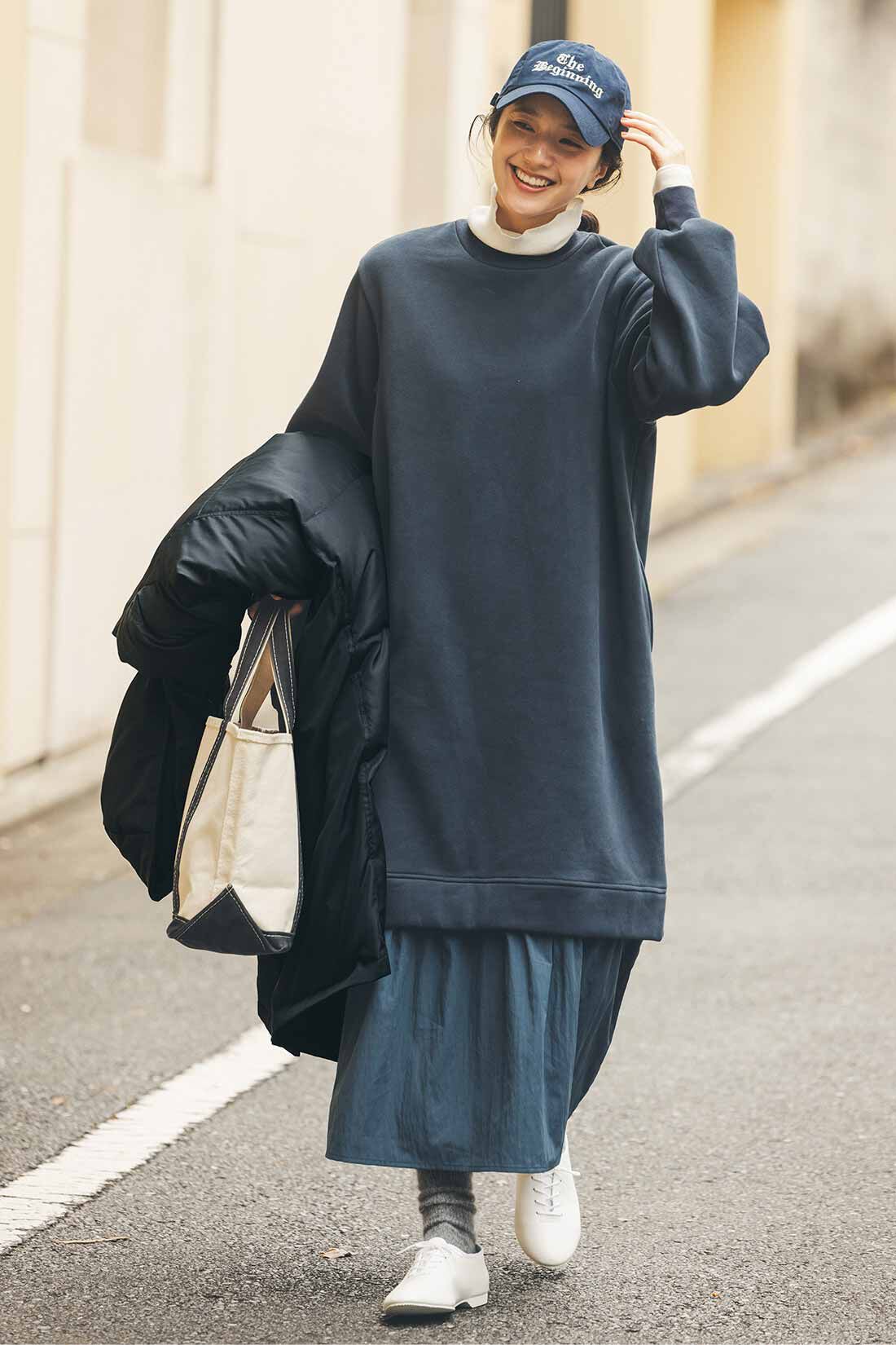 Live in  comfort|リブ イン コンフォート 異素材遣いで品のよい 裏起毛カットソーワンピース