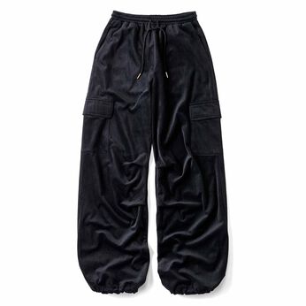 Live in  comfort | やわらか ベロア パラシュート パンツ ブラック