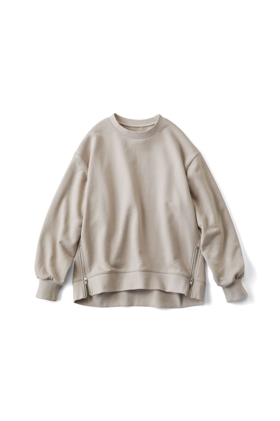 Live in  comfort|リブ イン コンフォート　Ｌｉｖｅ　Ｌｏｖｅ　ＣｏｔｔｏｎⓇプロジェクト　大人っぽく着られる　すそファスナースウェットトップス 〈グレイッシュベージュ〉|グレイッシュベージュ