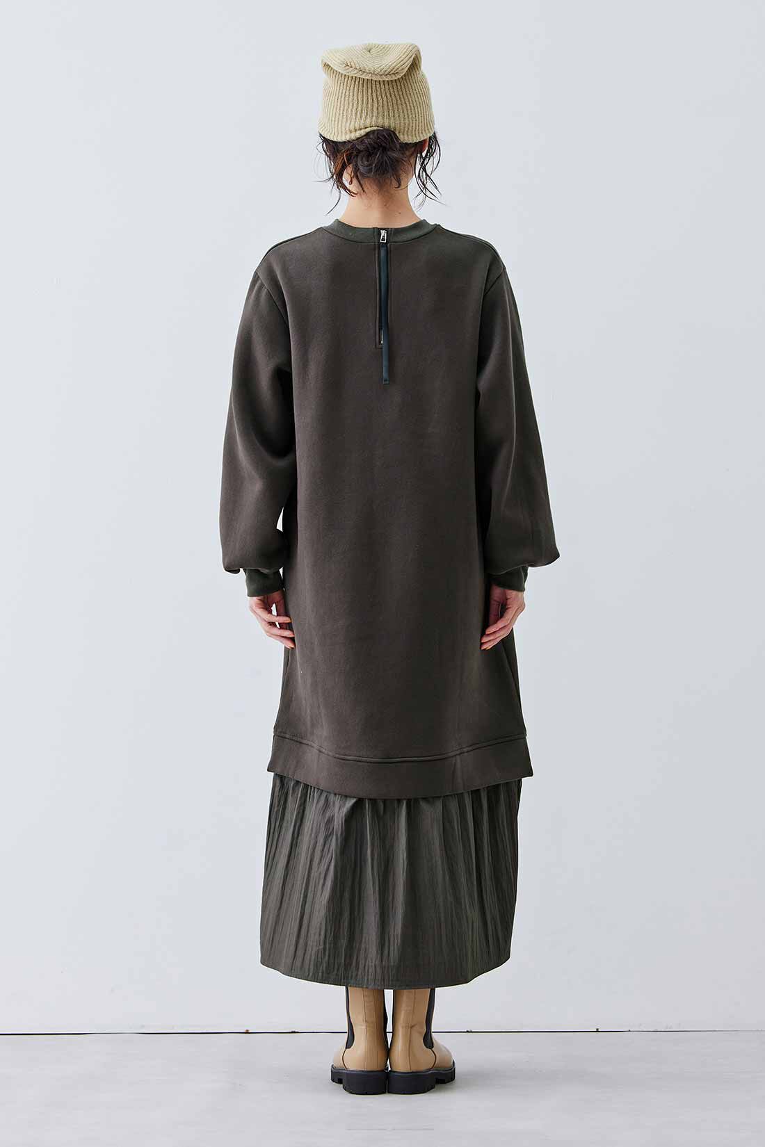 Live in  comfort|リブ イン コンフォート 異素材遣いで品のよい 裏起毛カットソーワンピース