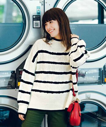 Live in comfort［リブインコンフォート］ | ケーブルボーダー洗えるニット〈ＷＨ〉リブ