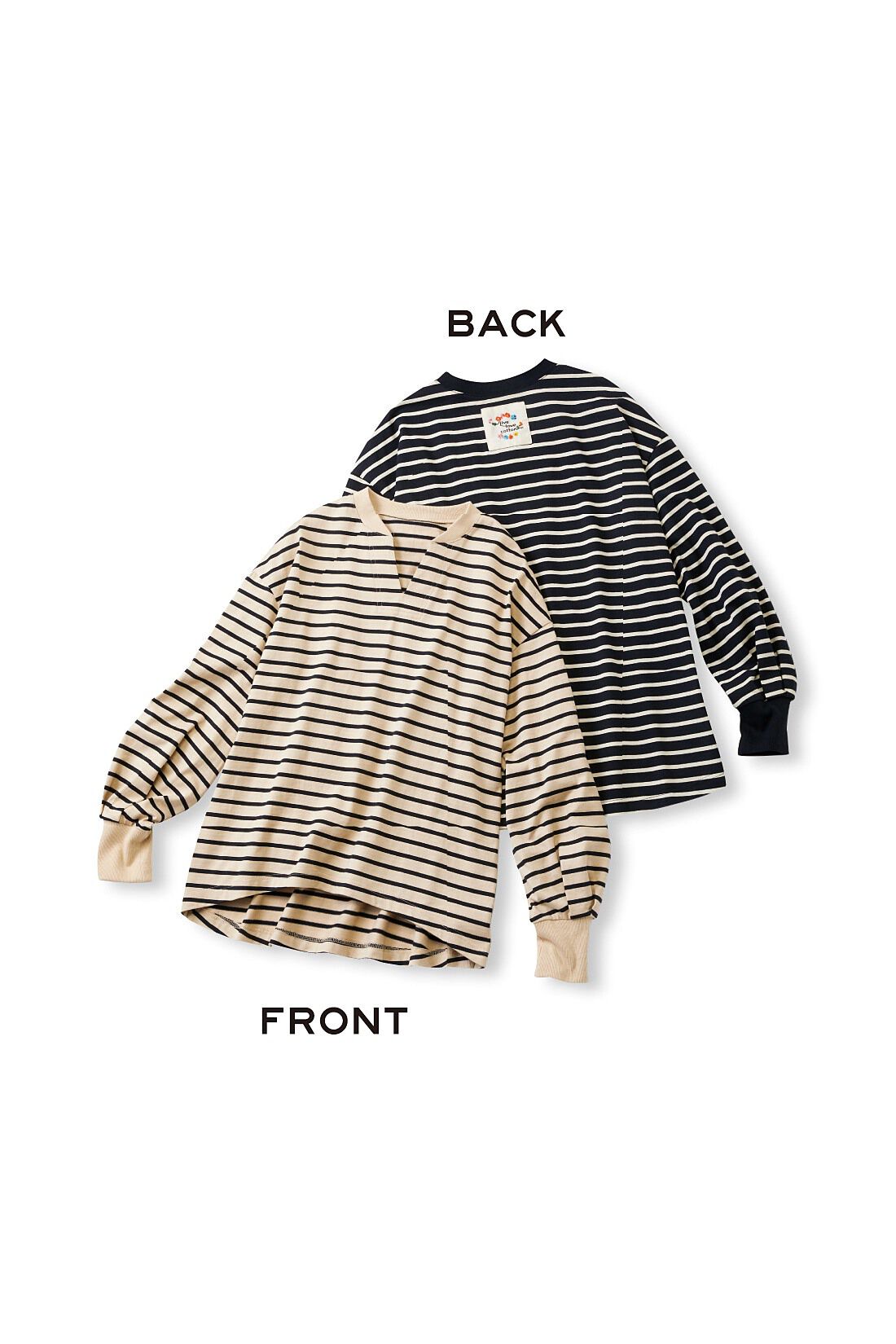 Live in  comfort|Live love cotton（R）プロジェクト　リブ イン コンフォート　インドの刺しゅうガールズとつくった　つながるフラワー　オーガニックコットンボーダートップス〈ブラック×オフホワイト〉