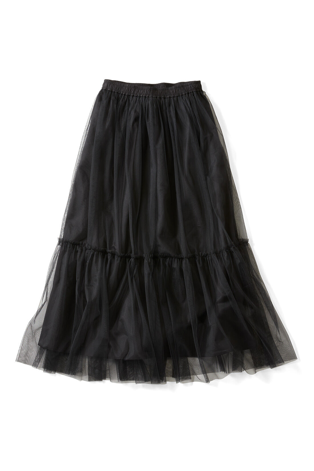 Live in  comfort|リブ イン コンフォート　いつものコーデを格上げする チュールティアードスカート〈ブラック〉|ブラック