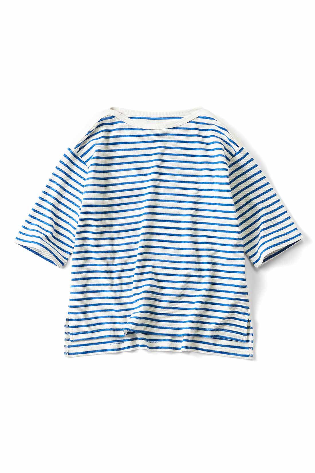 Live in  comfort|リブ イン コンフォート Live love cotton（R）プロジェクト 肌心地やわらかな 大人ボーダーワッフルトップスの会|ブルー