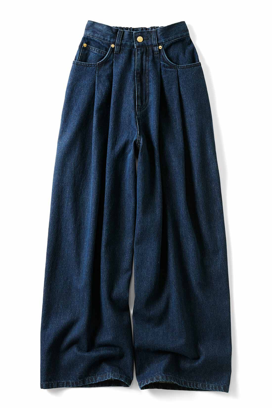 Live in  comfort|リブ イン コンフォート くぼっち★とコラボ 切り替えデザインでスッキリ見えする 大人のワイドデニム〈インディゴ〉