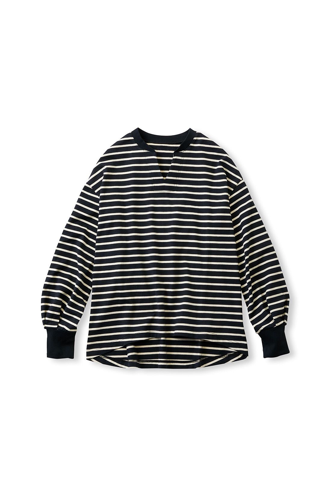 Live in  comfort|Live love cotton（R）プロジェクト　リブ イン コンフォート　インドの刺しゅうガールズとつくった　つながるフラワー　オーガニックコットンボーダートップス〈ブラック×オフホワイト〉|ブラック×オフホワイト