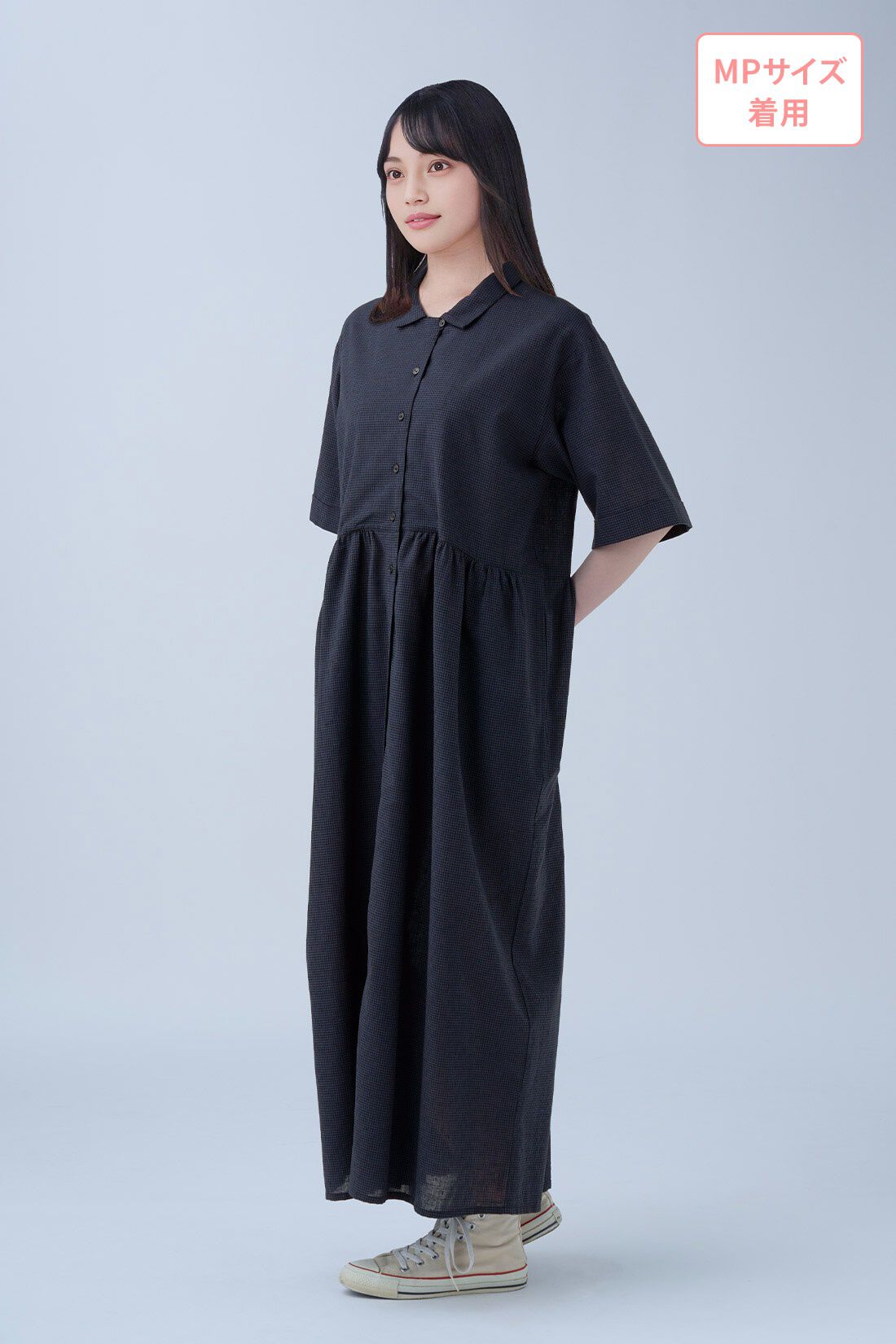 Live in  comfort|リブ イン コンフォート 人気スタイリスト 石上 美津江さんとつくった 麻混上品ワンピース〈ブルーチェック〉