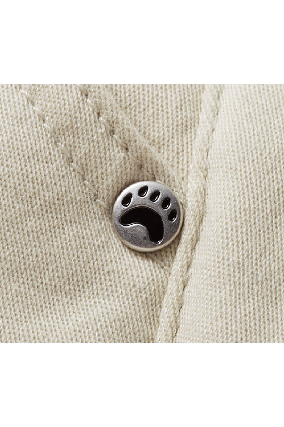 Live in  comfort|旭山動物園・ボルネオの森応援商品　冬の動物園でも寒さ知らず！ ホッキョクグマみたいなふわふわ 裏ボアワイドパンツ〈アイボリー〉|リベット部分にホッキョクグマの足跡が！