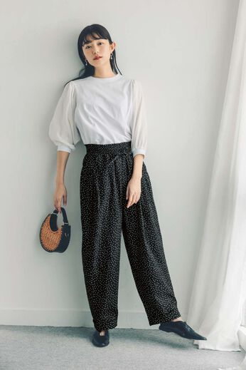 Live in  comfort | ダブルガーゼ ゆるウエストシャーリングパンツ〈ブラック〉【コーデ買い】