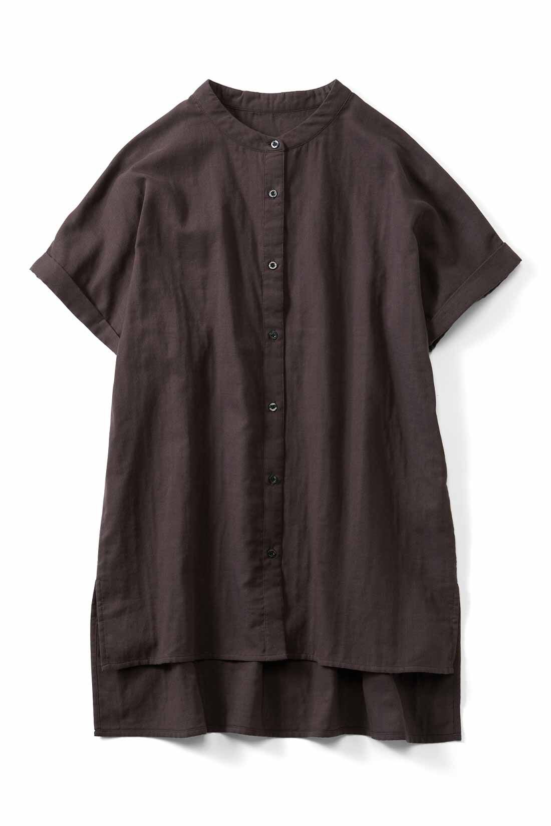 Live in  comfort|リブ イン コンフォート ふんわり軽やかダブルガーゼ 上品フレンチブラウス〈チャコールブラウン〉