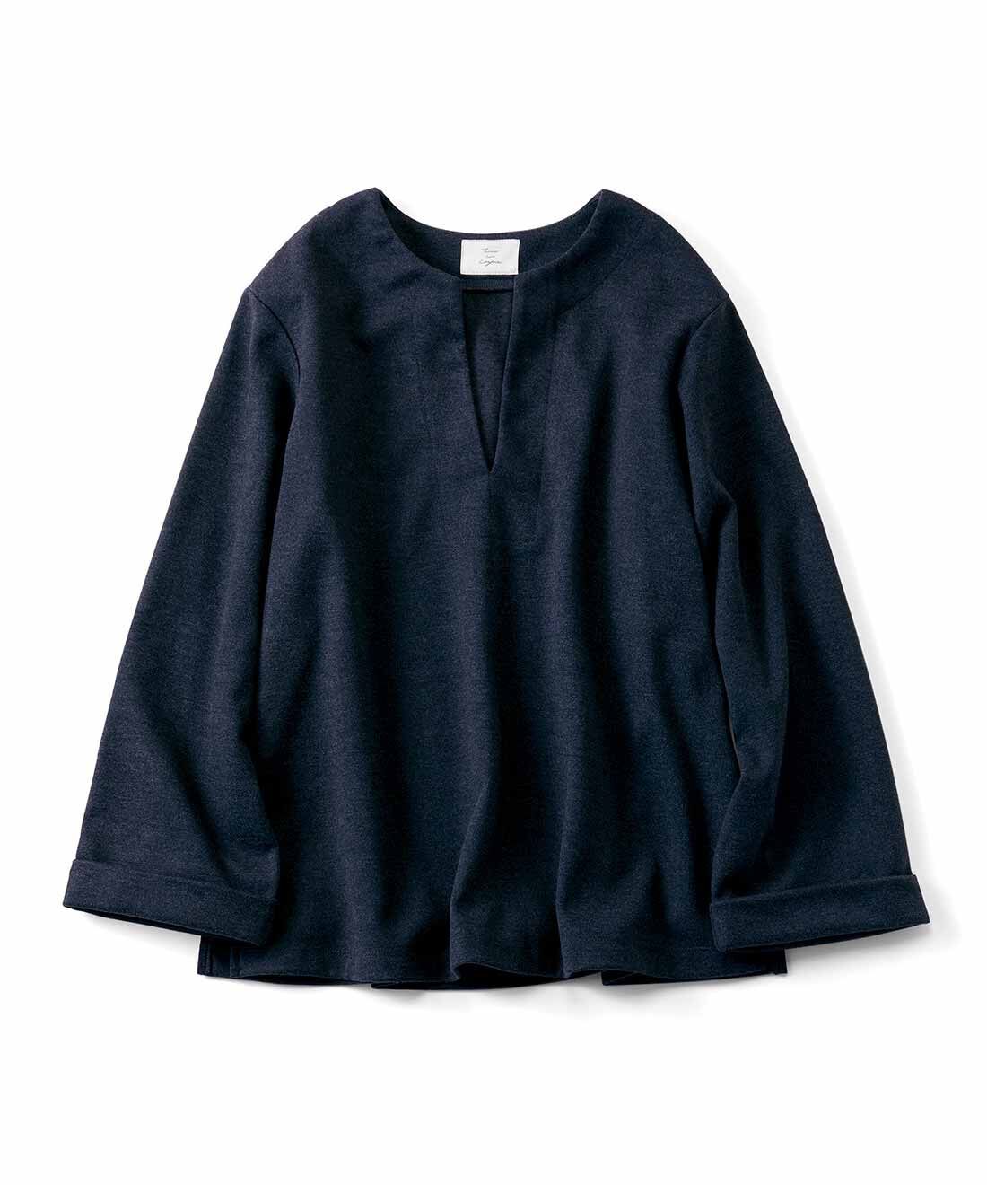 Live in  comfort|リブ イン コンフォート 重ね着を楽しむ 微起毛素材の上品カフタントップス〈ネイビー〉