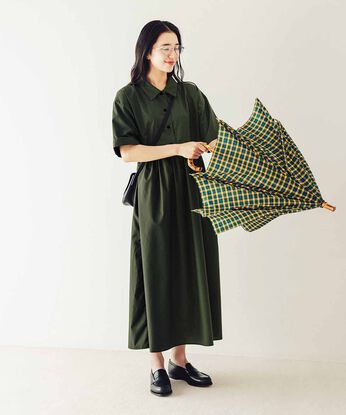 Live in comfort［リブインコンフォート］ | シンプルライフ研究家 マキさん お出かけ 撥水 はっすい 晴雨兼用 シャツ ワンピース カーキ グリーン