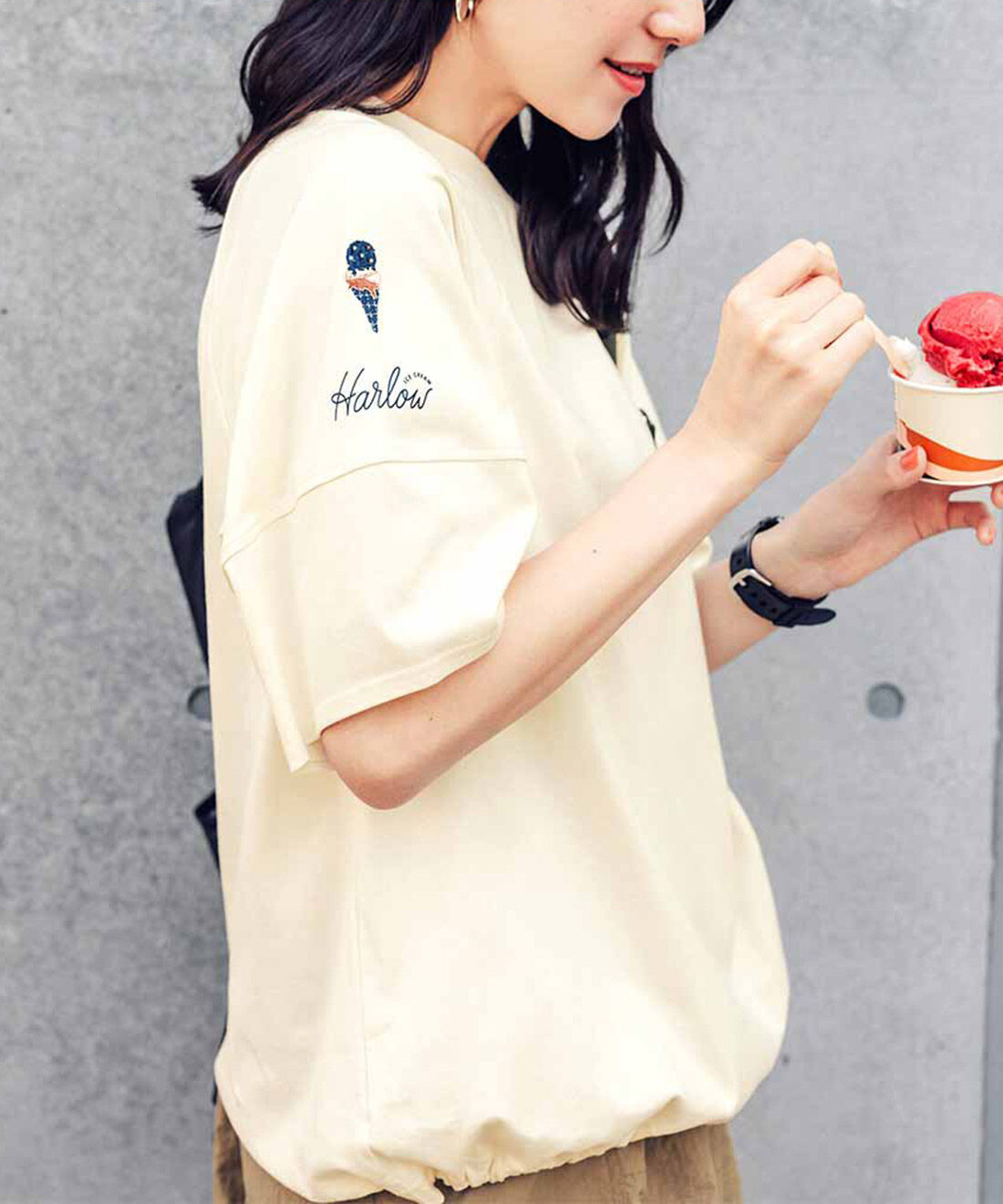 Live in  comfort|リブ イン コンフォート ハーロウアイスクリームさんとコラボ 接触冷感＆吸汗速乾で涼やか アイスコットンすそドロストTシャツの会