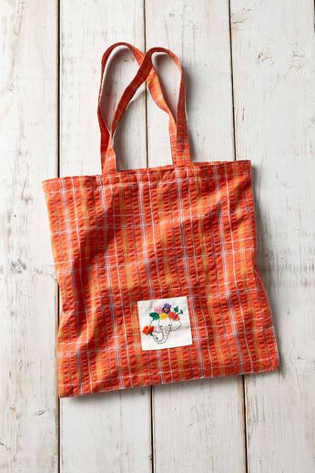 Live in  comfort | Ｌｉｖｅ　ｌｏｖｅ　ｃｏｔｔｏｎ 象さん 刺しゅう ポケッタブル トートバッグ オレンジ チェック
