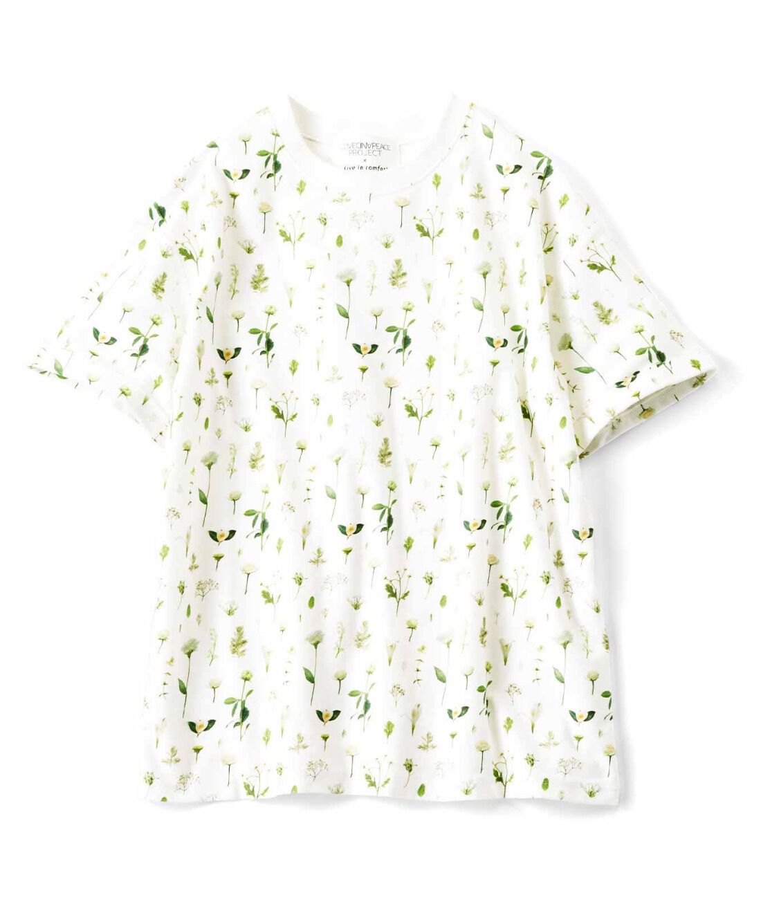 Live in  comfort|リブ イン コンフォート×plantica 美しく咲き誇る コットンTシャツ by LOVE＆PEACE PROJECT〈ホワイト〉