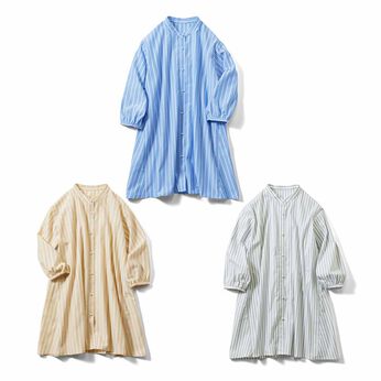 Live in  comfort | ティアード 体形カバー パールボタン ストライプ チュニック の会