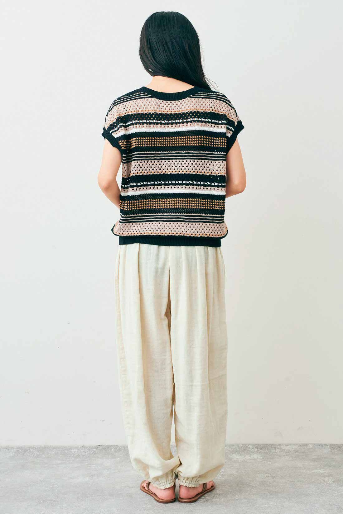 Live in  comfort|リブ イン コンフォート 着るだけでオシャレが即完成！ マルチボーダーニット＆パンツコーデセット〈ホワイト〉|トップスのみ着用