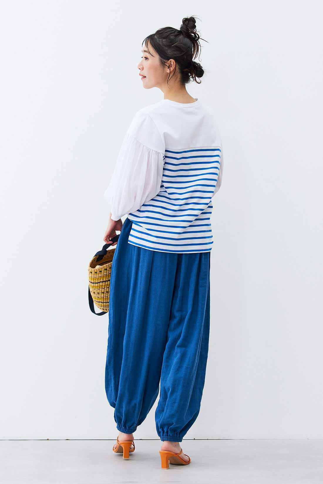 Live in  comfort|Live love cotton（R）プロジェクト リブ イン コンフォート 一枚でサマになる袖布はく ボーダートップス〈ホワイト×ブルー〉