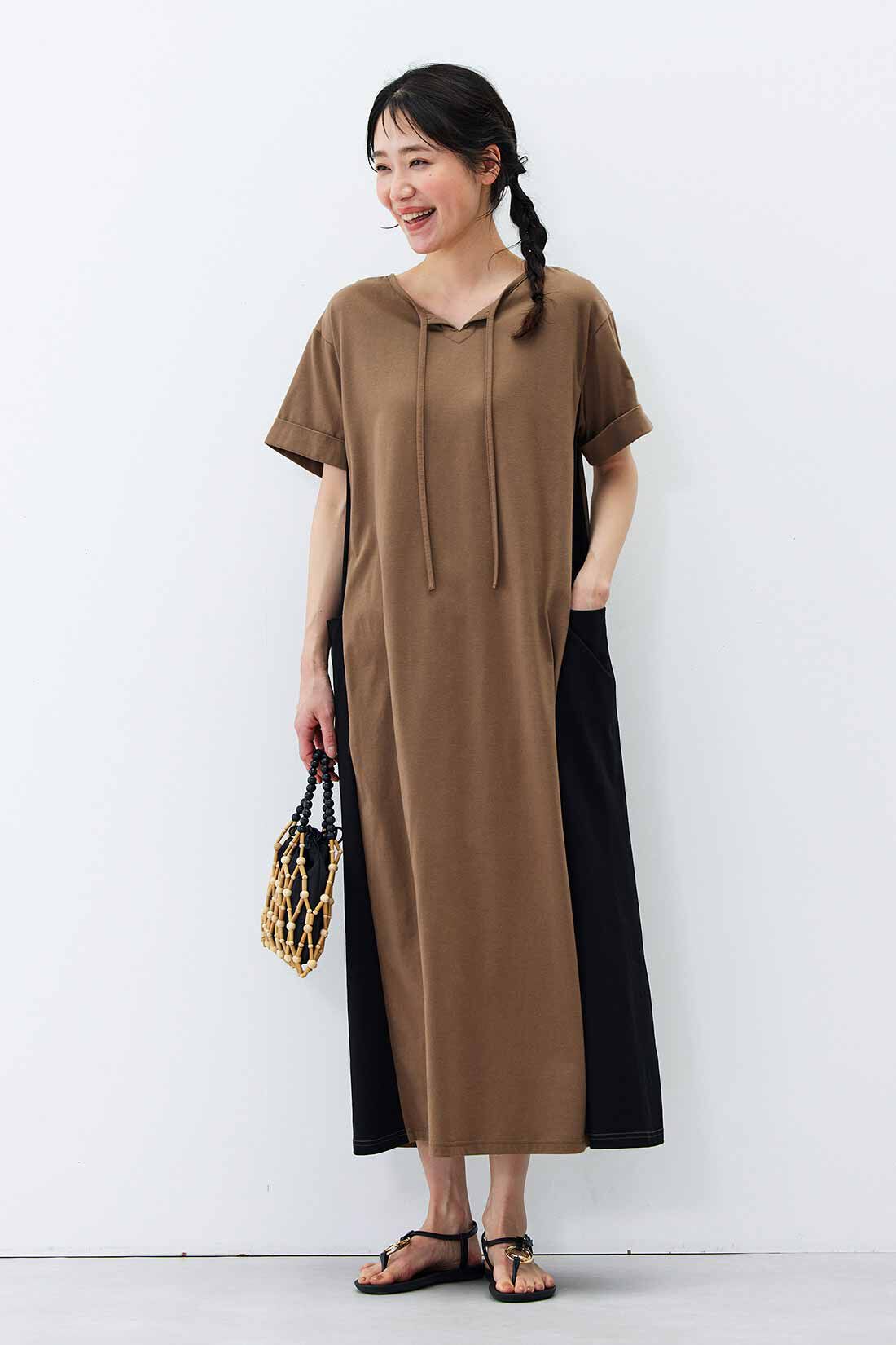 Live in  comfort|リブ イン コンフォート　らくちんにスッキリ見せ！ 汗じみ軽減加工の2-WAYカットソーワンピース〈ブラウン〉