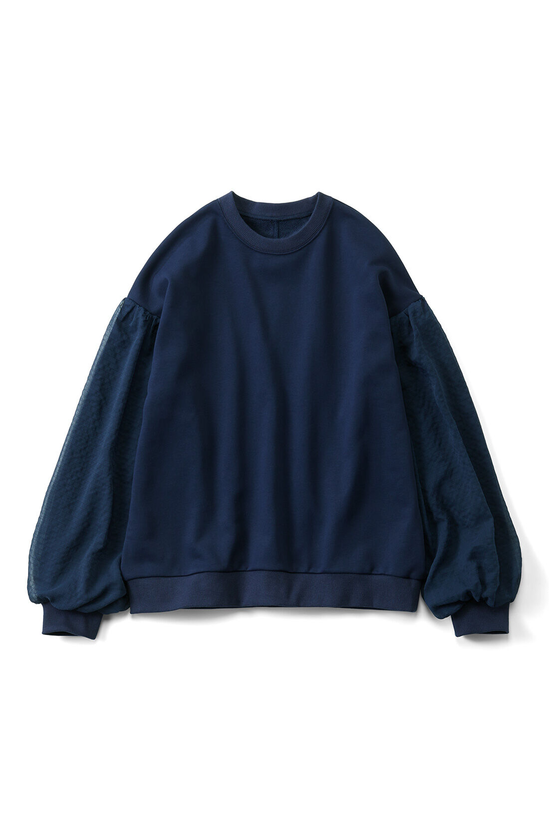 Live in  comfort|リブ イン コンフォート 品よく着映える 大人専用袖ふんわりシフォンスウェットトップスの会|〈ネイビー〉