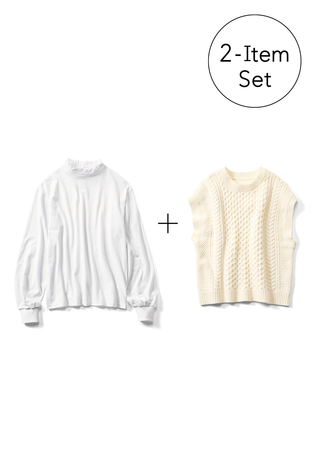 Live in  comfort|リブ イン コンフォート 人気スタイリスト 石上美津江さんとつくった カットソートップスとニットベストのセット〈ホワイト＆アイボリー〉